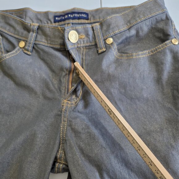 Rock & Republic Jeans Women 10 M 30 Gold Metallic Shimmer Stretch Rocker Grunge - Picture 10 of 16